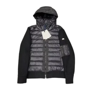 Hooded, patchwork knitted sleeve down jacket 1089 Hooded, patchwork knitted sleeve down jacket 1089